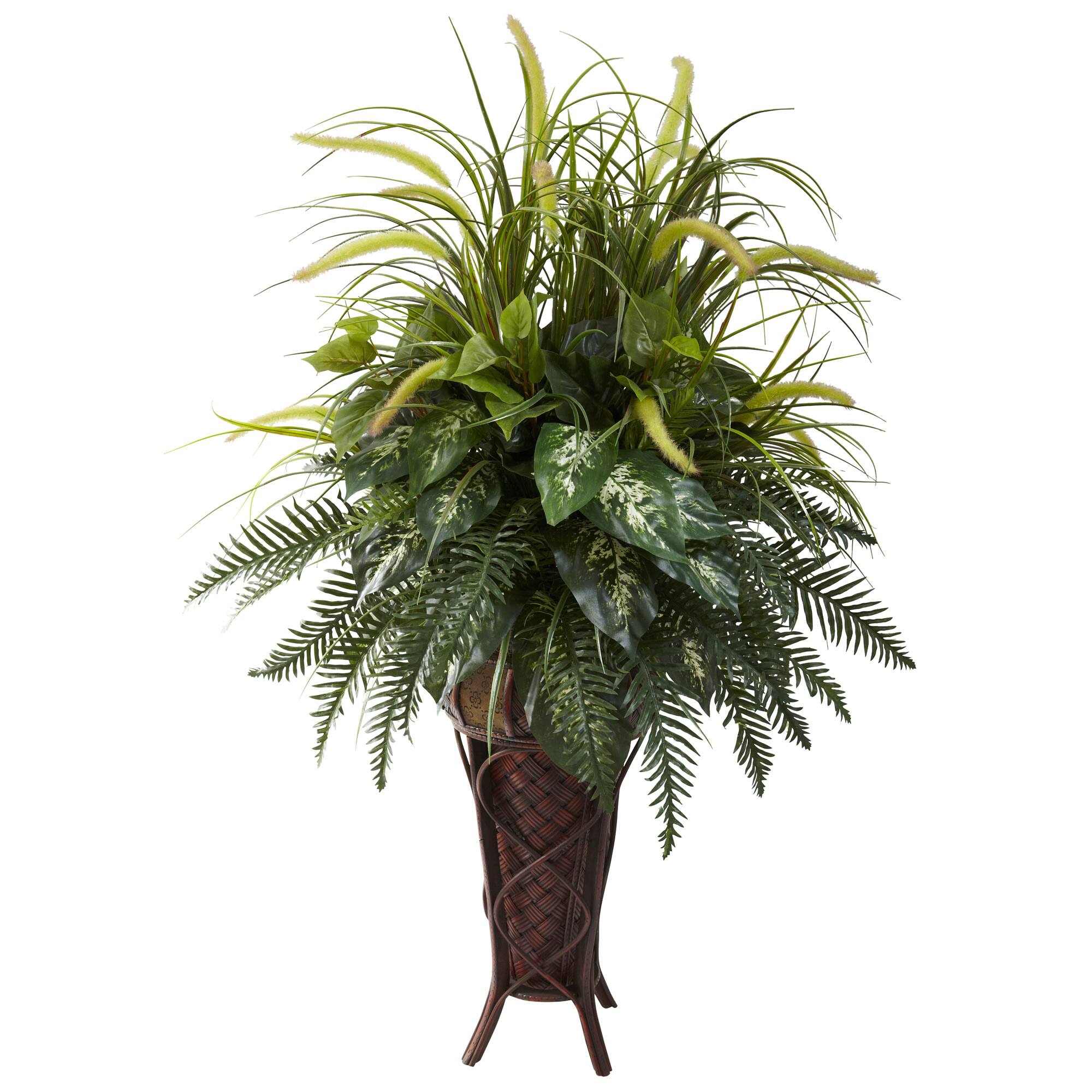 4ft. Mixed Greens & Cattails in Stand Planter
